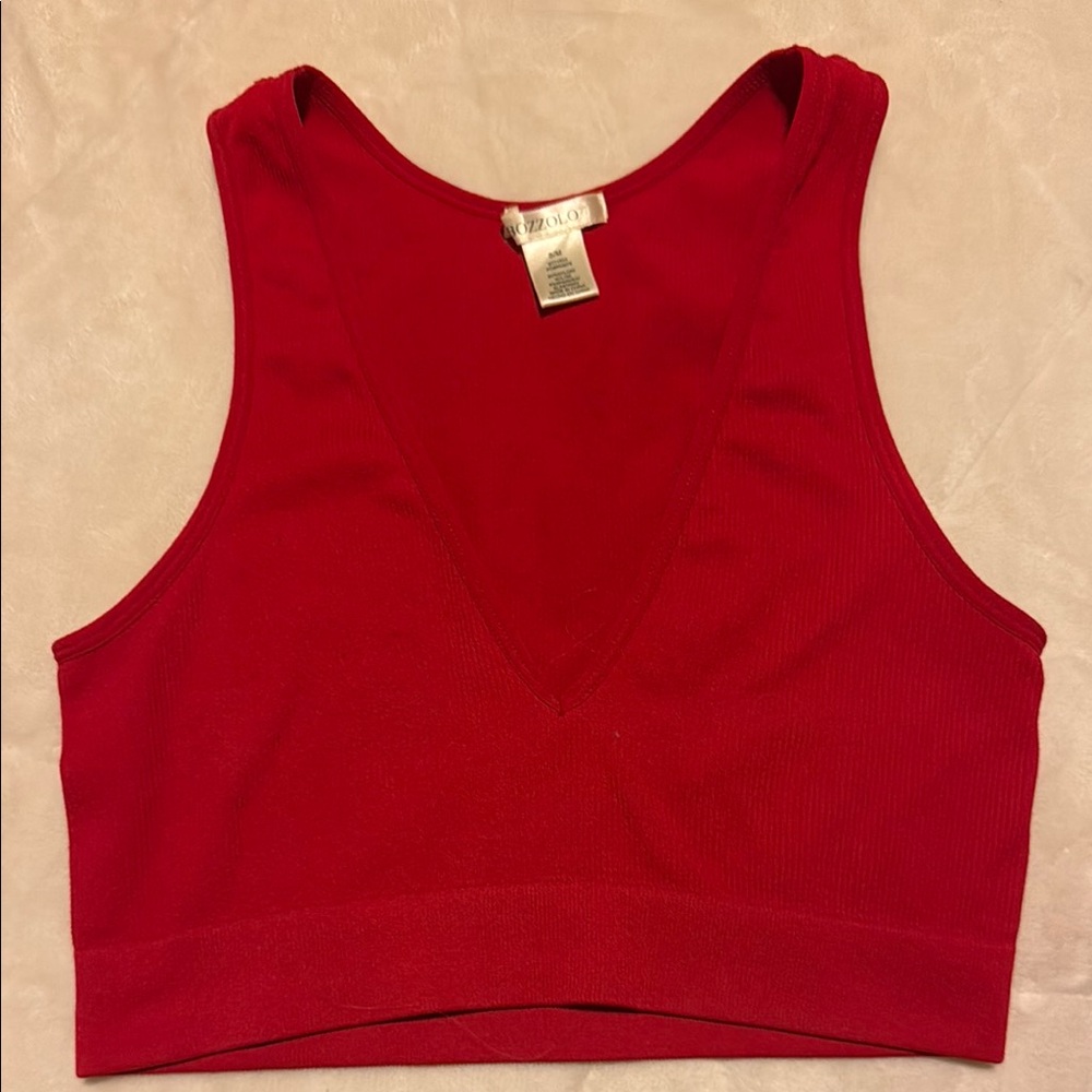 Red V-Neck Crop Top